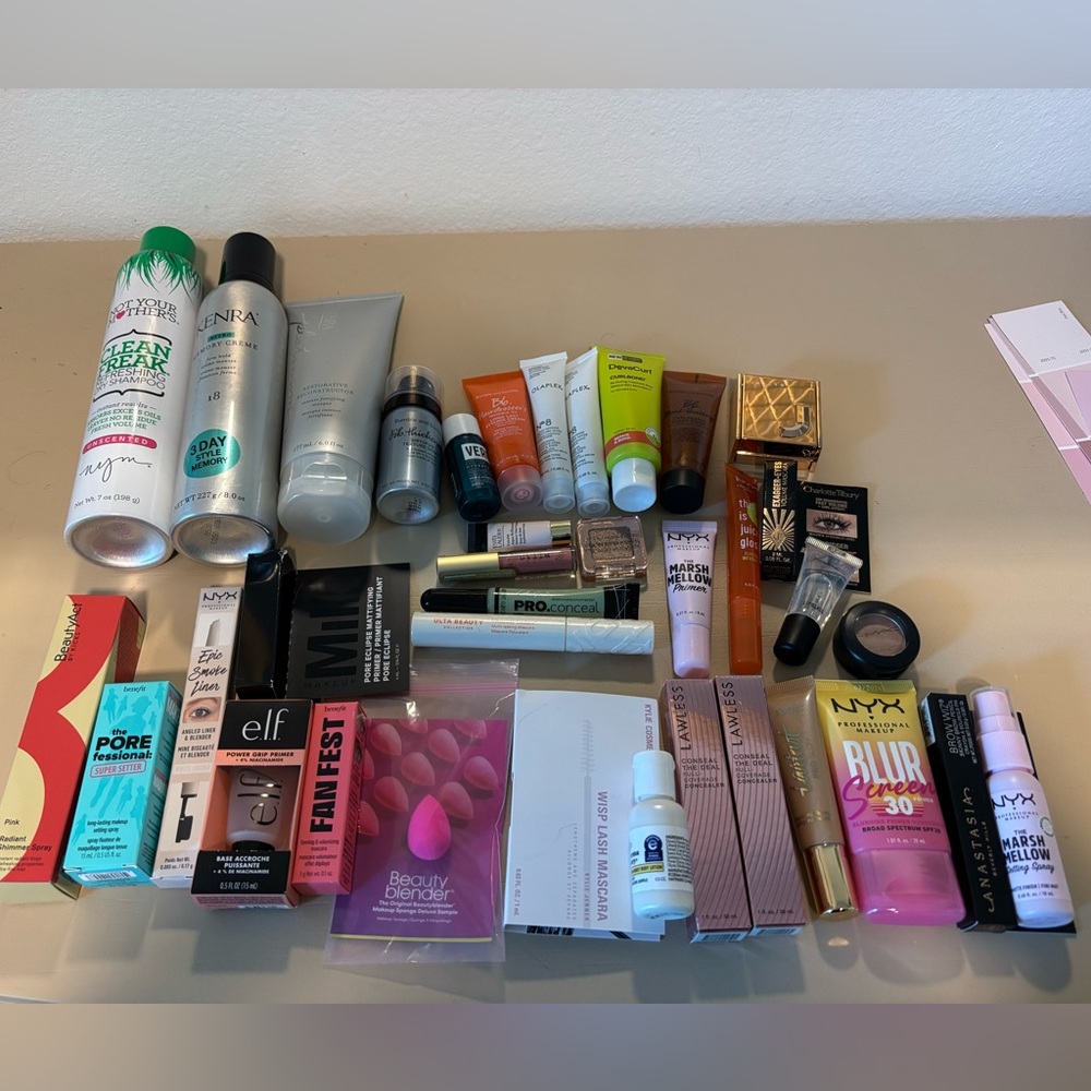 BN 36 Piece Makeup and Haircare Lot - includes Benefit, NYX, Olaplex, Lawless, +